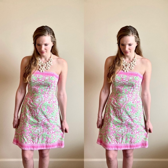 Lilly Pulitzer pink &green printed strapless dress - Picture 5 of 12